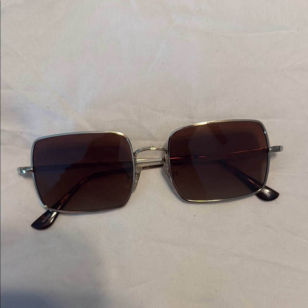 Square Brown Sunglasses with Silver Frame